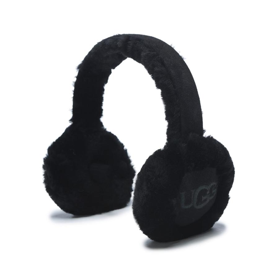 UGG イヤーマフ シープスキン ブラック 黒 UGG（アグ） イヤーマフ レディース ロゴ 刺繍 シープスキン ボア
