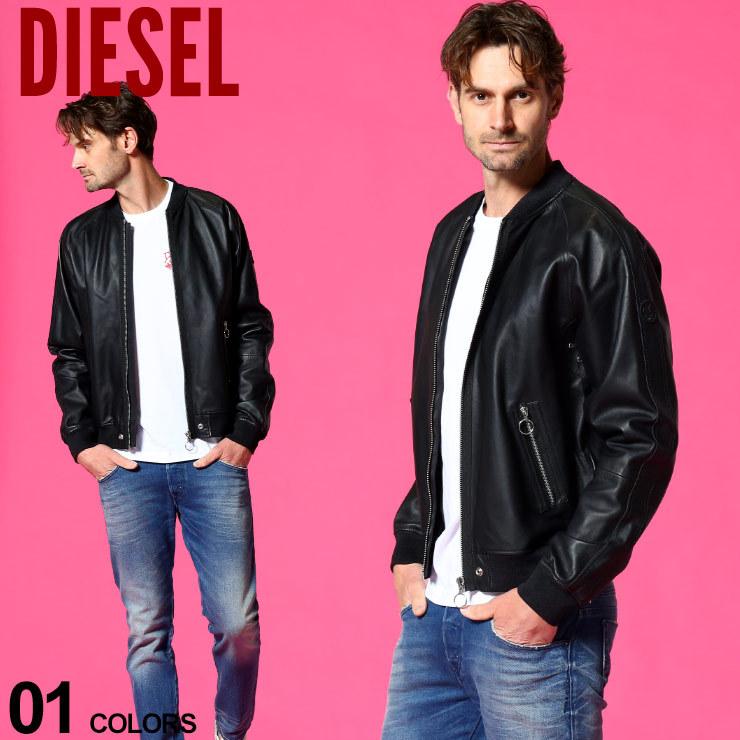 正規品 ディーゼル メンズ レザージャケット Diesel 羊革 ロゴ シングルジップ ボンバージャケット ブランド アウター ブルゾン ラムレザー Dssh4meatr