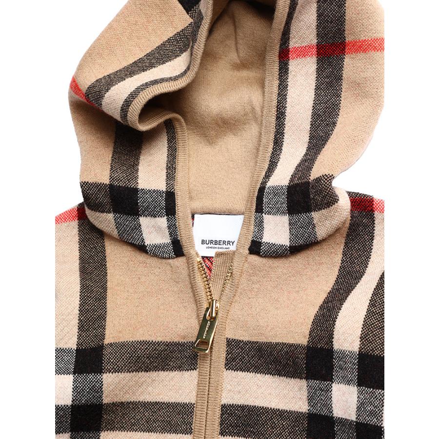 バーバリー キッズ パーカー BURBERRY ブランド 子供服 ニット トップス チェック フルジップ 長袖 フード ウール BBK8051752