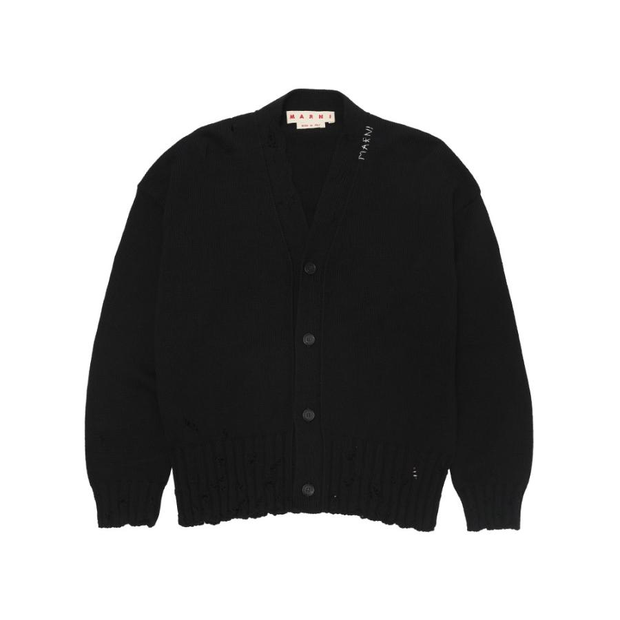 MARNI マルニ コットン ダメージ加工 手刺繍ロゴ Vネック MARNI マルニ コットン ダメージ加工 手刺繍ロゴ Vネック