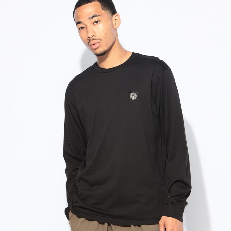 美品　STONE  ストーンアイランド　ブラック ロングTシャツ STONE ISLAND（ストーン アイランド） 長袖 Tシャツ メンズ 胸ロゴ