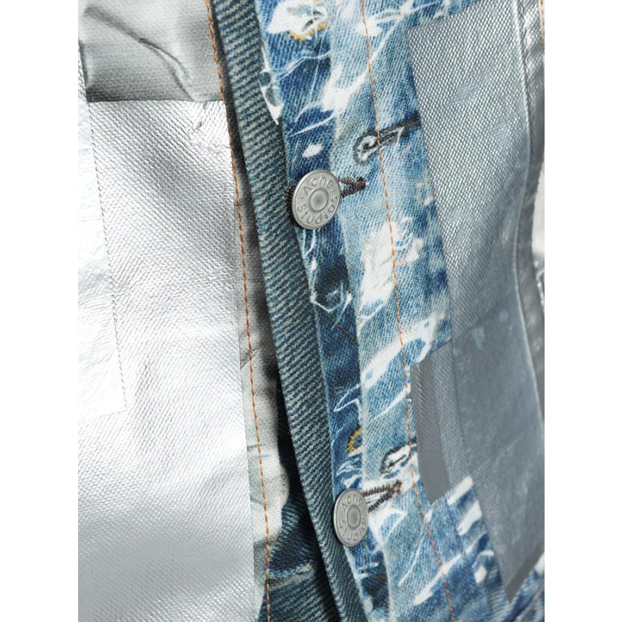 アクネストゥディオズ メンズ ジャケット Acne Studios トロンプルイユ メタリック クロップド丈 デニム ジャケット ACB90886 ブランド アウター ブルーの画像