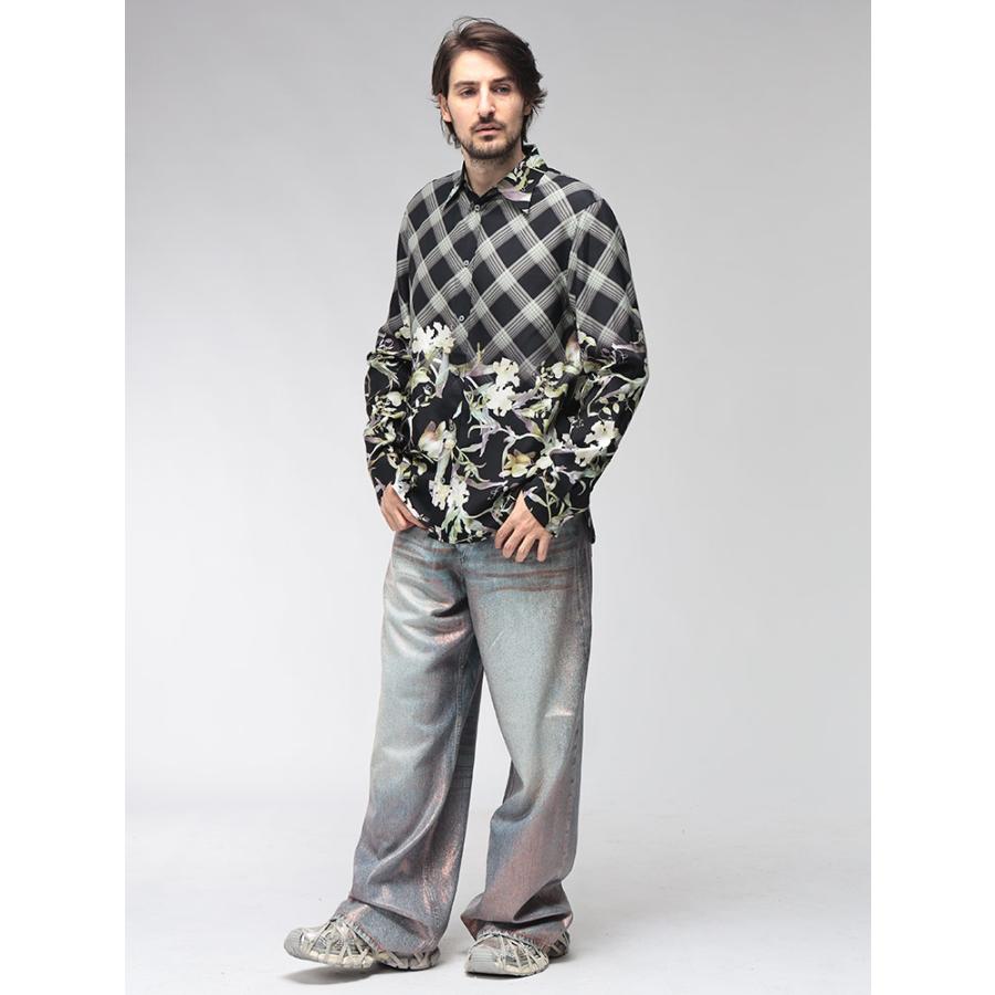 アクネストゥディオズ Acne Studios メンズ シャツ 長袖 ACBB0657レーヨン チェック フラワープリント カジュアルシャツ ブランド トップス プリント 柄シャツの画像