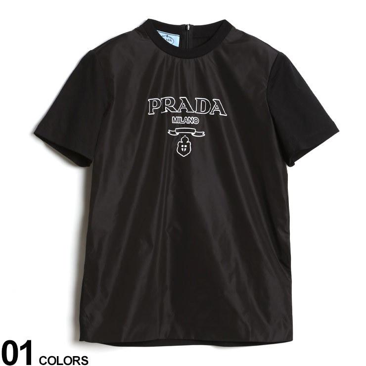 プラダ レディース Tシャツ PRADA 異素材切り替え ロゴ クルーネック 半袖 Tシャツ PRL35838R10GO  :7669201927:ゼンオンライン - 通販 - Yahoo!ショッピング