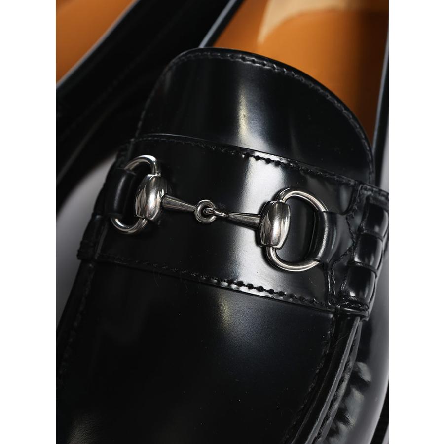 GUCCI（グッチ） ブラックレザー ラウンドトゥ ビットローファー