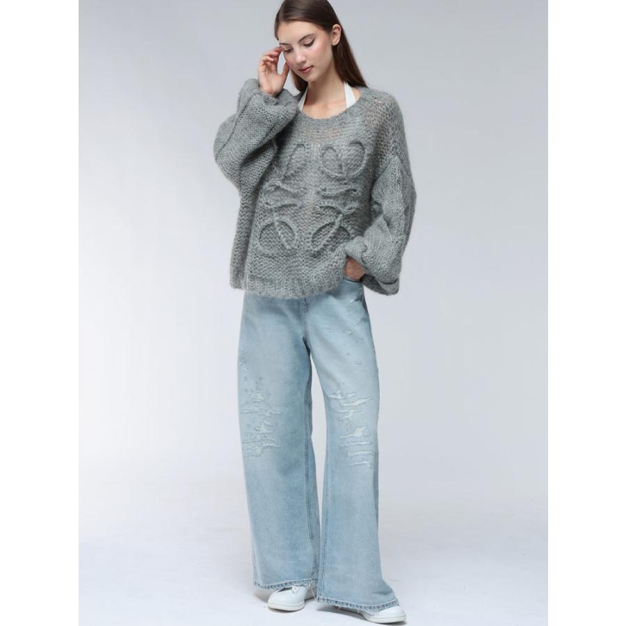 【美品】  LOEWE / ロエベ | Balloon sleeve V-neck sweat  / バイカラー バルーン スリーブ ニット | S | ネイビー/ダークネイビー系 | レディース LOEWE（ロエベ） 【美品】 | Balloon sleeve V-neck sweat / バイ