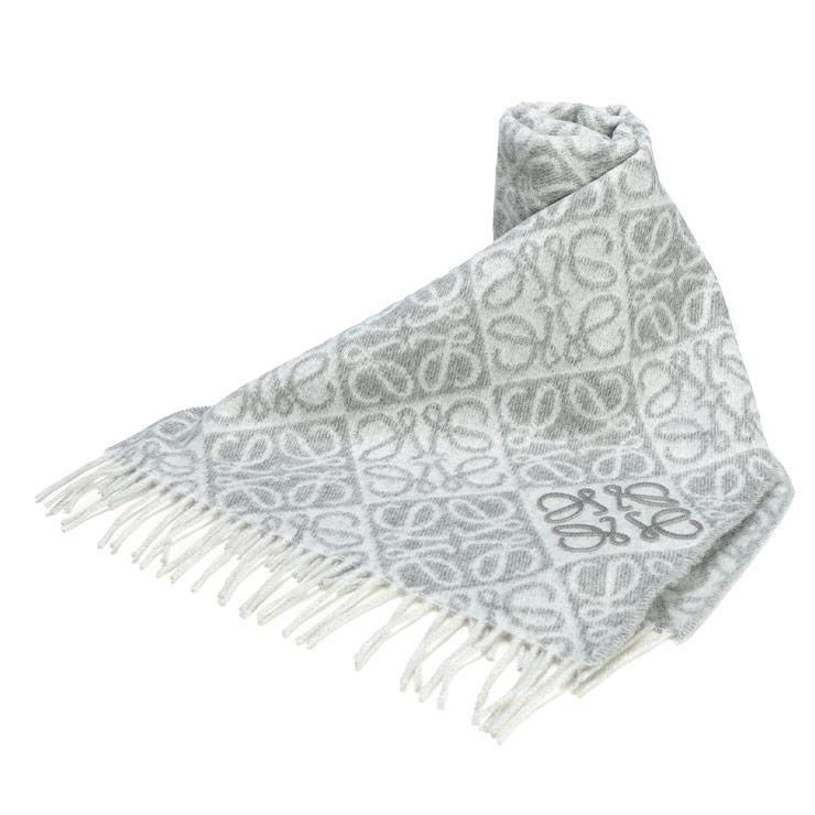 ロエベ LOEWE レディース マフラー/ホワイト×グレー LOEWE ロエベ Anagram アナグラム マフラー (LOEWE/マフラー・ストール