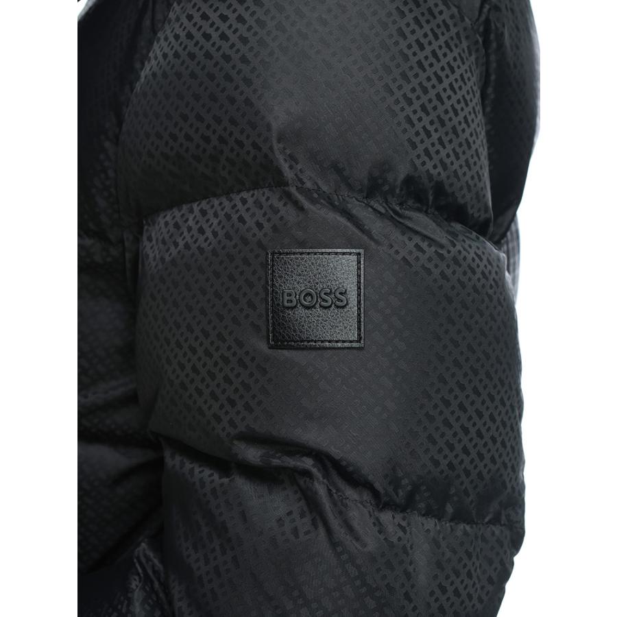 BOSS ヒューゴボス　モノグラム　ナイロンジャケット　総柄　黒　Mサイズ HUGO BOSS (ヒューゴボス) フード着脱 モノグラム柄 フルジップ 中綿