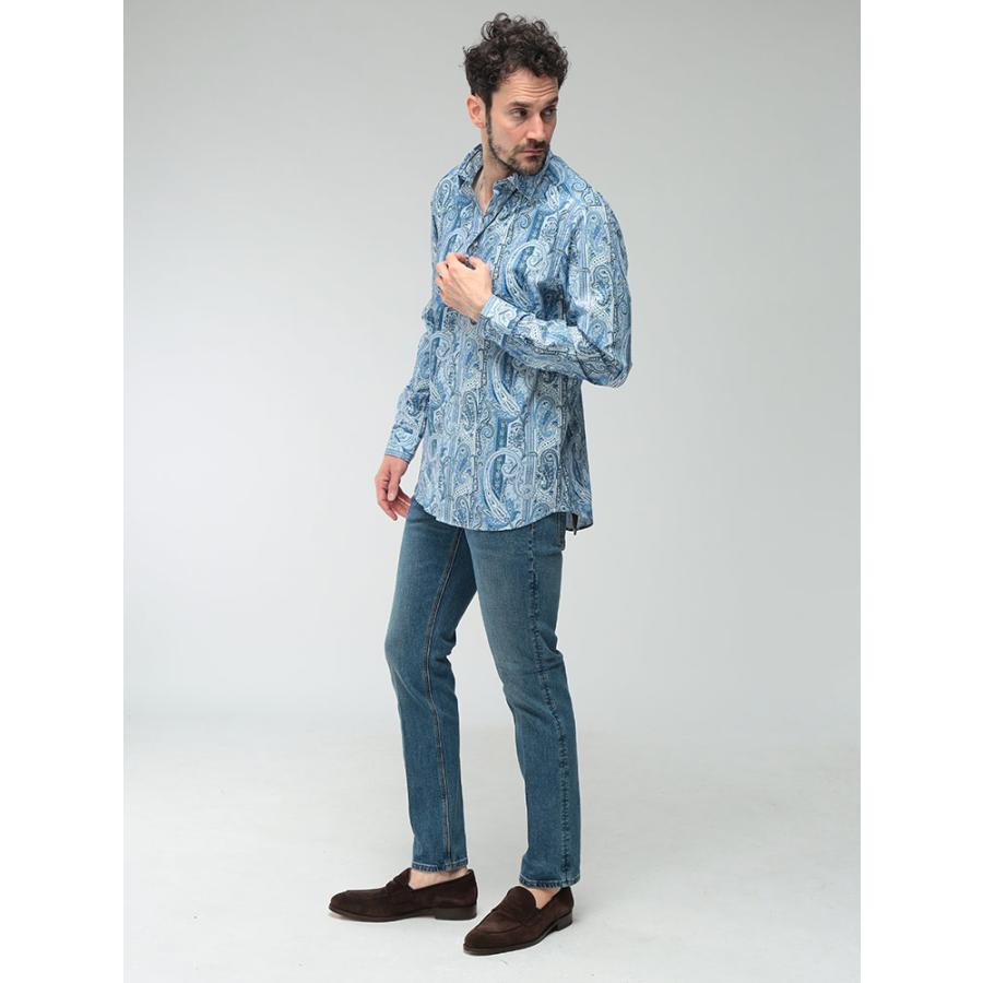 ETRO エトロ　ペイズリー柄レギュラーカラーシャツ　ブルー　M イタリア製 ETRO（エトロ） メンズ シャツ 長袖 ペイズリー柄 ストレッチ コットン