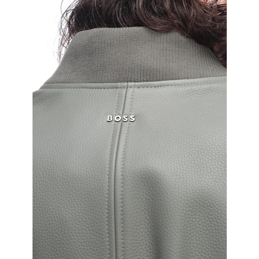 ヒューゴボス メンズ ブルゾン HUGO BOSS レザー フルジップ ボンバージャケット HBO50552151 ブランド アウター グレー ブラック 本革 ラムスキンの画像