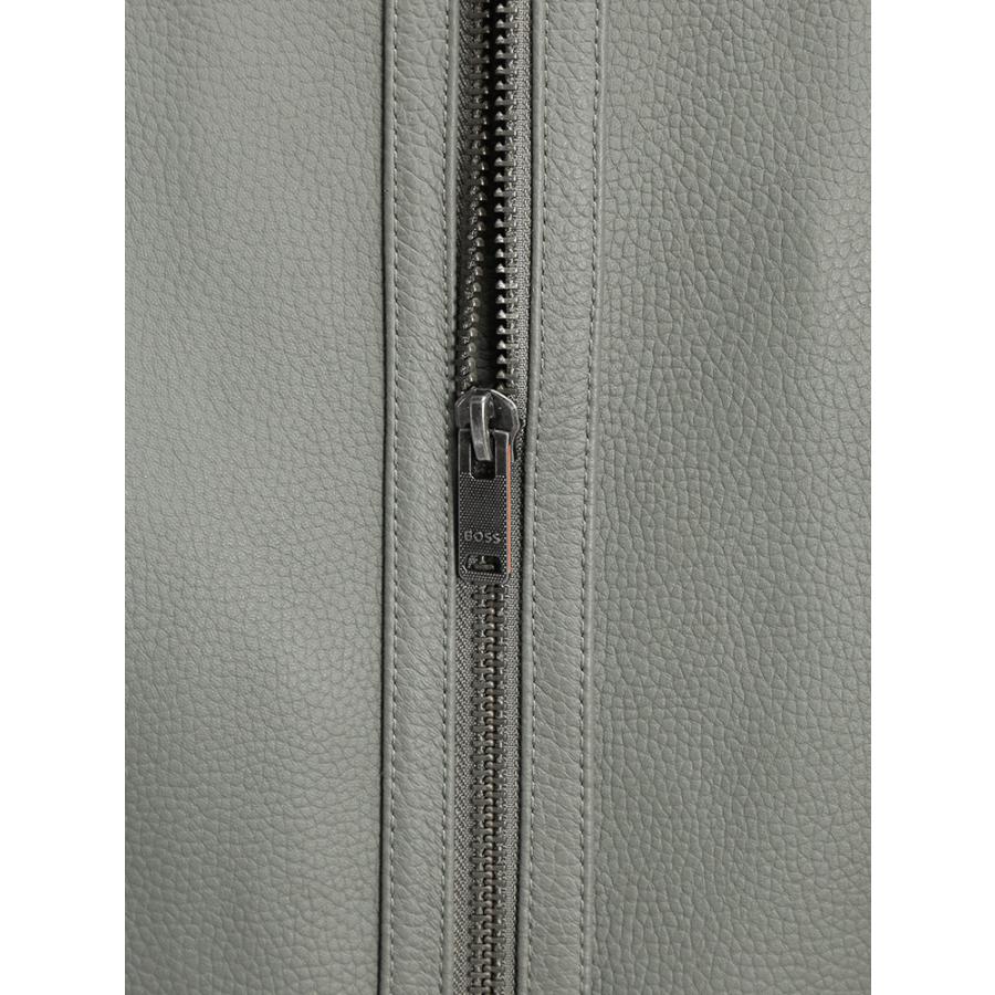 ヒューゴボス メンズ ブルゾン HUGO BOSS レザー フルジップ ボンバージャケット HBO50552151 ブランド アウター グレー ブラック 本革 ラムスキンの画像