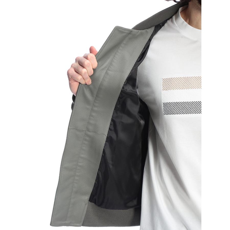 ヒューゴボス メンズ ブルゾン HUGO BOSS レザー フルジップ ボンバージャケット HBO50552151 ブランド アウター グレー ブラック 本革 ラムスキンの画像
