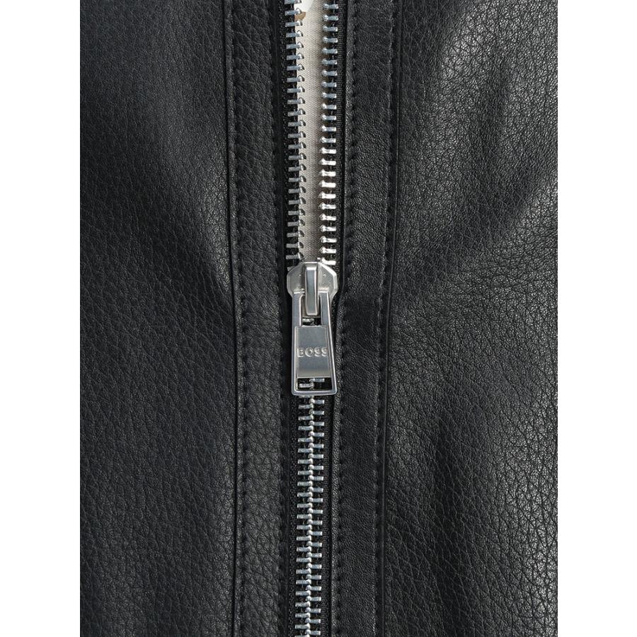 ヒューゴボス メンズ ジャケット HUGO BOSS レザー フルジップ ジャケット HB50543214 ブランド アウター ブラック 本革 ラムスキンの画像