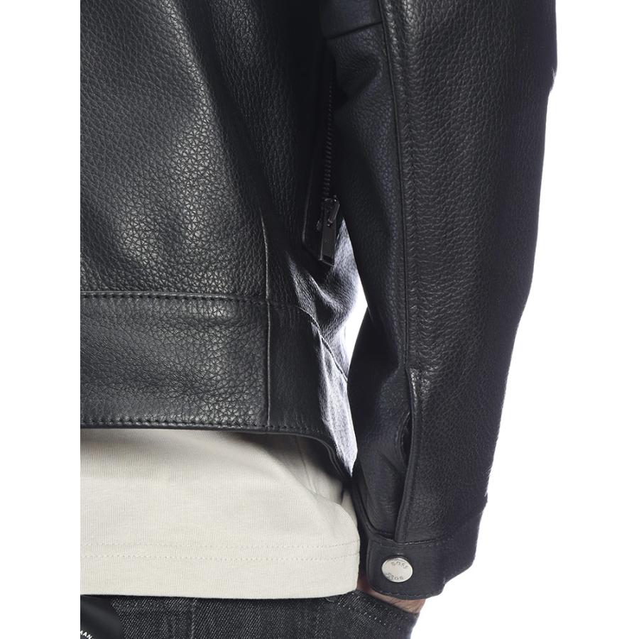 ヒューゴボス メンズ ジャケット HUGO BOSS レザー フルジップ ジャケット HB50543214 ブランド アウター ブラック 本革 ラムスキンの画像
