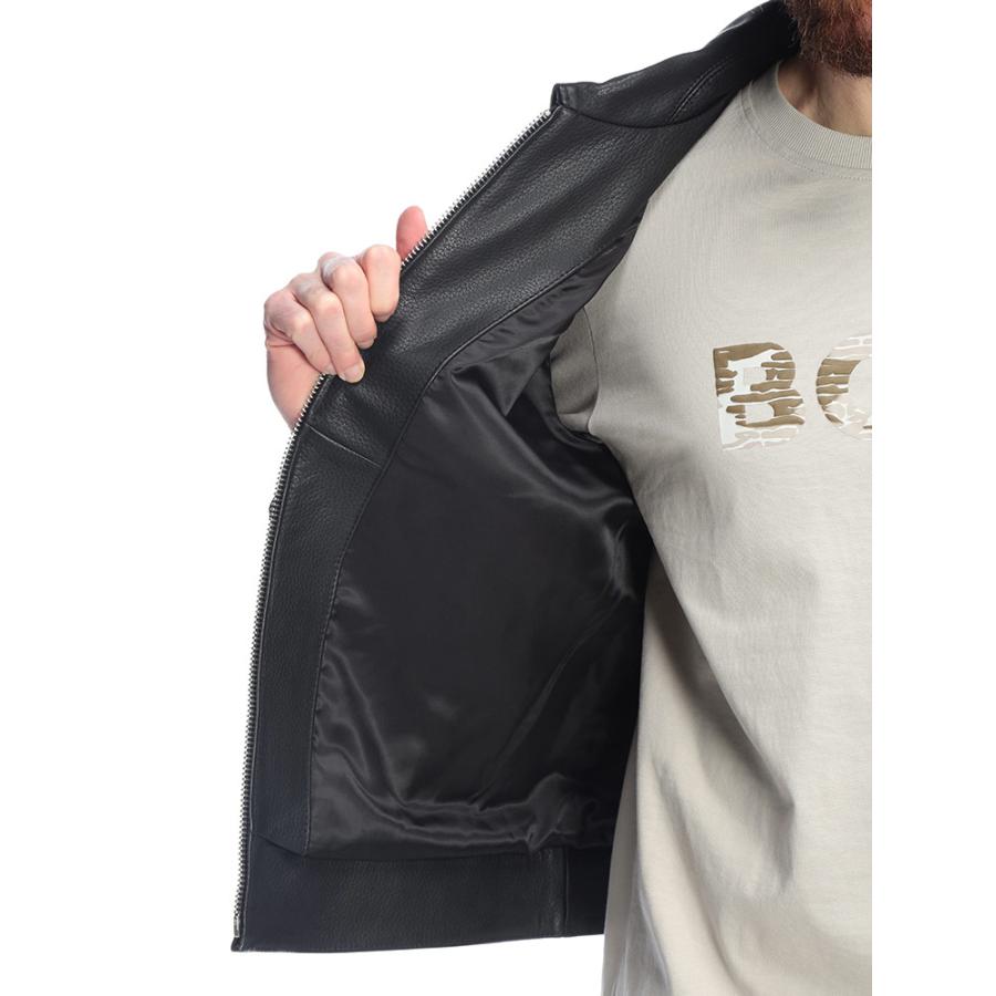 ヒューゴボス メンズ ジャケット HUGO BOSS レザー フルジップ ジャケット HB50543214 ブランド アウター ブラック 本革 ラムスキンの画像