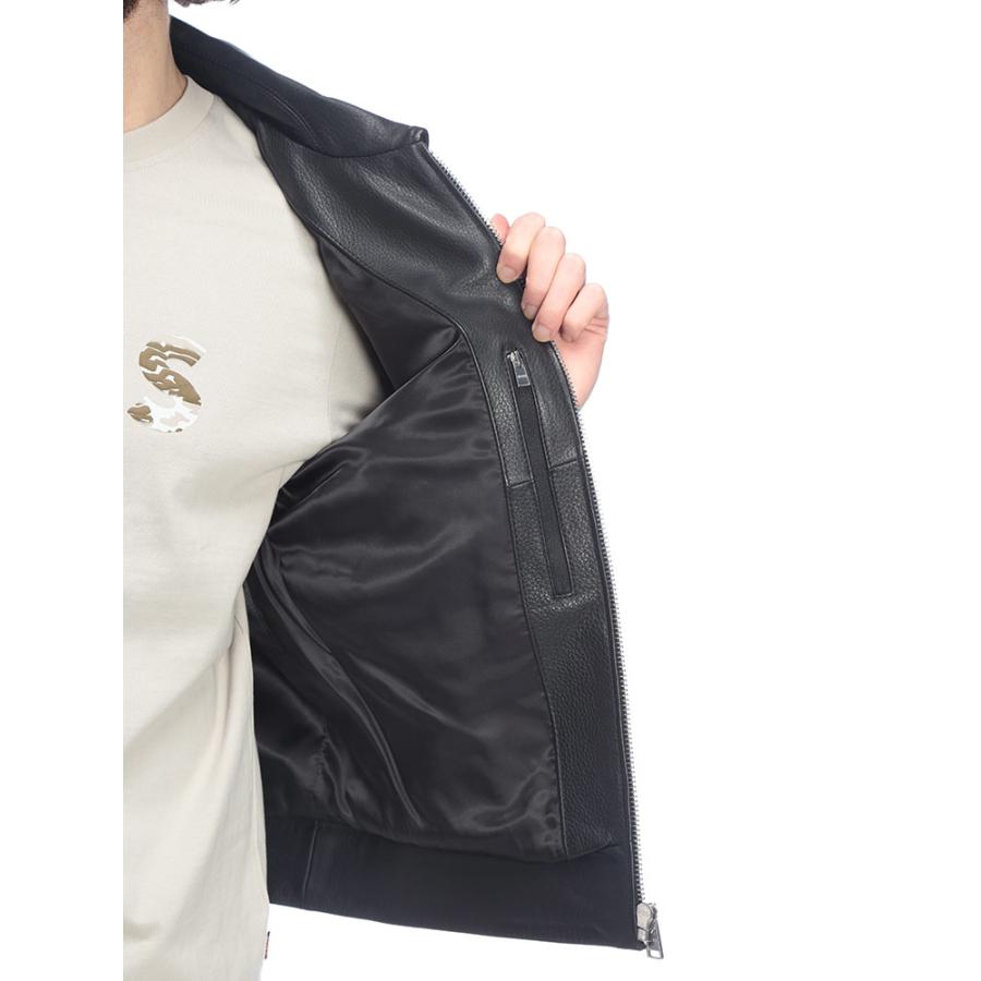 ヒューゴボス メンズ ジャケット HUGO BOSS レザー フルジップ ジャケット HB50543214 ブランド アウター ブラック 本革 ラムスキンの画像