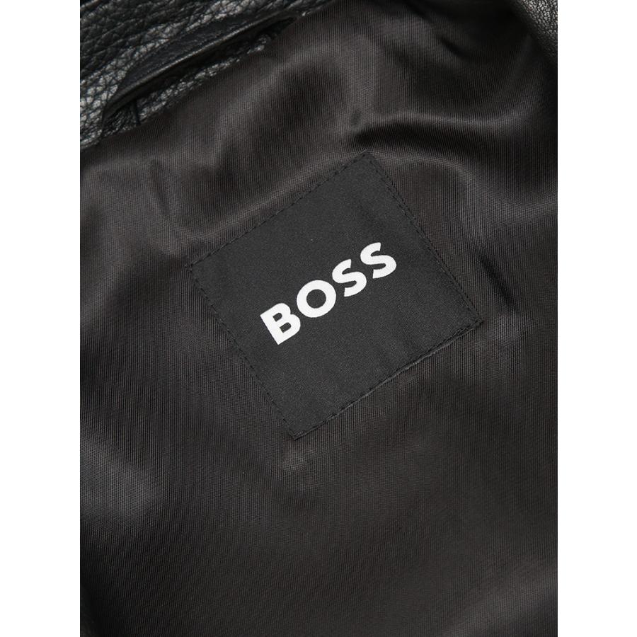 ヒューゴボス メンズ ジャケット HUGO BOSS レザー フルジップ ジャケット HB50543214 ブランド アウター ブラック 本革 ラムスキンの画像