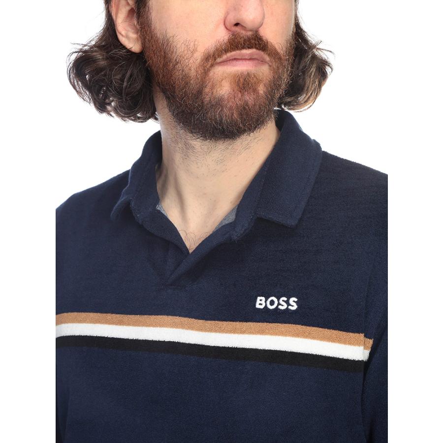 【新品】BOSS ネイビー メンズポロシャツ ロゴ刺繍(XL) HUGO BOSS（ヒューゴ・ボス） メンズ ポロシャツ 半袖 パイルポロ