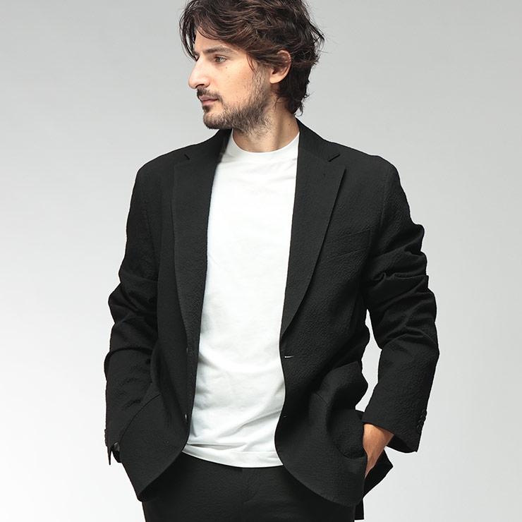 夏物HUGO BOSS シアサッカー ストレッチ テーラードジャケット ダブル HUGO BOSS（ヒューゴ・ボス） メンズ テーラードジャケット ストレッチ