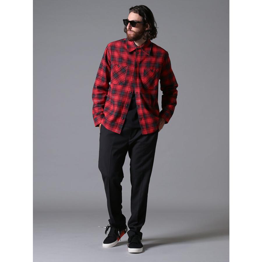 オフホワイト メンズ シャツ 長袖 OFF-WHITE チェック バックプリント ネルシャツ STENCIL FLANNEL CHECK ブランド  フランネル OWGA133E20FAB00