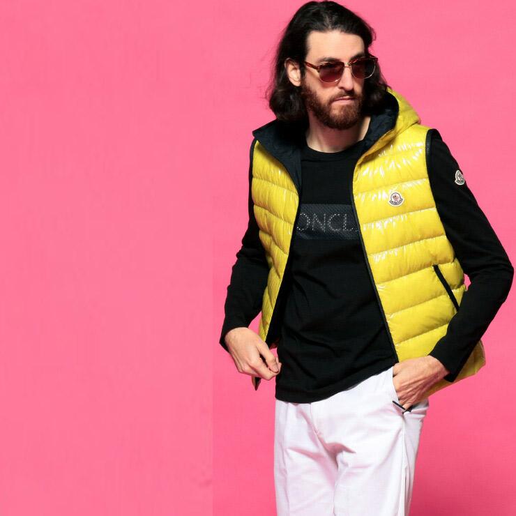 ダウンベスト ジャケット ブランド メンズ ライトダウン フード モンクレール フルジップ Lappe Lappe ブランド ラップ Moncler ナイロン アウター 蛍光 ネオンイエロー Mclappe1 51 ゼンオンライン