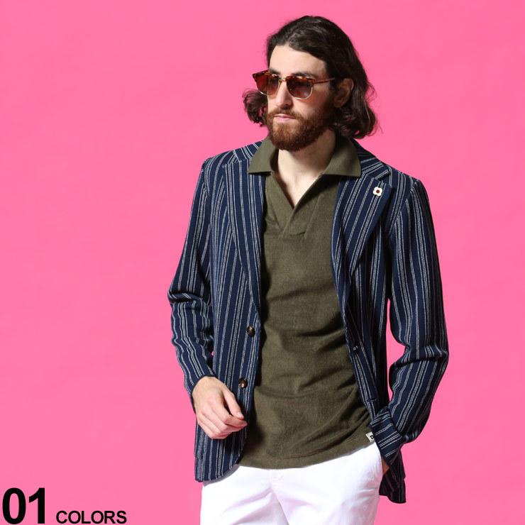 ラルディーニ メンズ LARDINI ストライプ シングル 2ツ釦 ニット