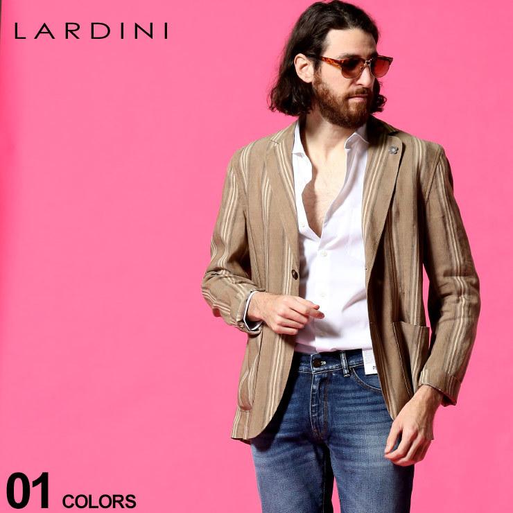 ラルディーニ LARDINI メンズ 麻ジャケット ストライプ シングル 2ツ釦