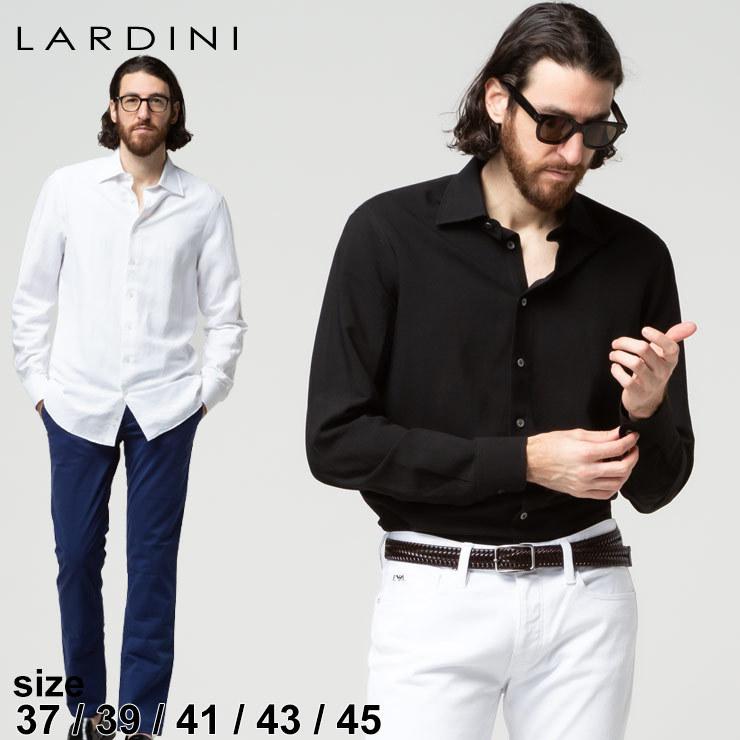 ラルディーニ メンズ シャツ LARDINI 麻混 無地 長袖 シャツ