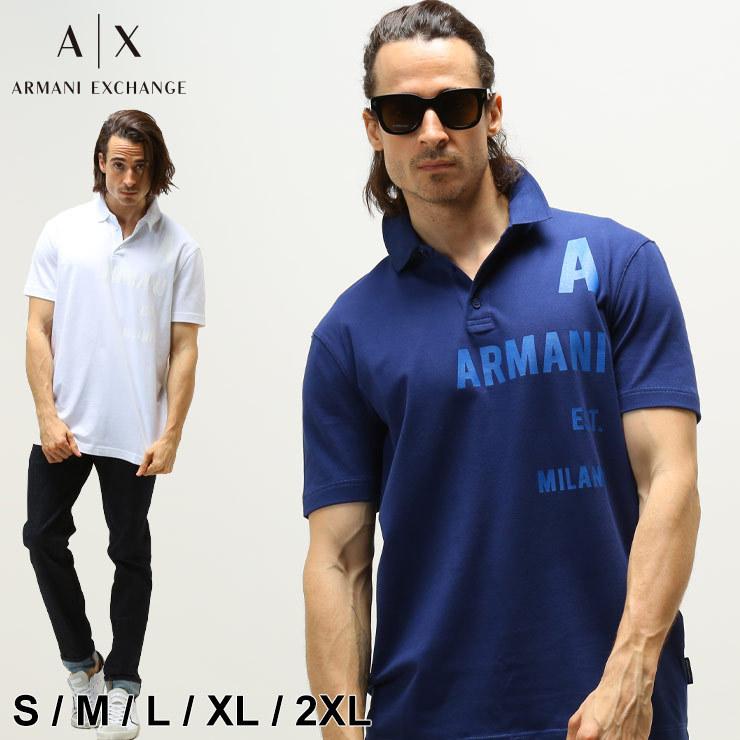 アルマーニ メンズ ポロシャツ 半袖 ARMANI EXCHANGE アルマーニエクスチェンジ ポロ 鹿の子 ロゴ プリント ブランド ゴルフ