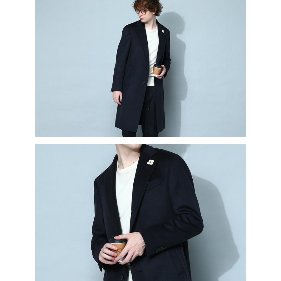 カシミヤ混◎ラルディーニ　チェスターコート　シングル　ネイビー　花柄　ロング丈 LARDINI ラルディーニ メンズ コート ブランド チェスターコート