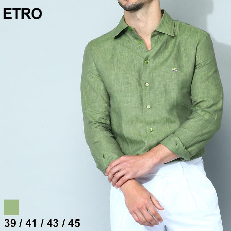 ETRO エトロ シャツ メンズ 麻シャツ 無地 長袖 ブランド トップス リネン 麻100％ シンプル ロゴ ミドリ 緑  ET231U1K5266102 : 7674204962-65 : ゼンオンライン - 通販 - Yahoo!ショッピング