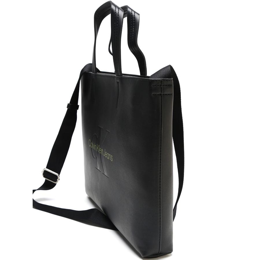 美品カルバンクラインCK トートバッグu13黒デカロゴA4可メンズ