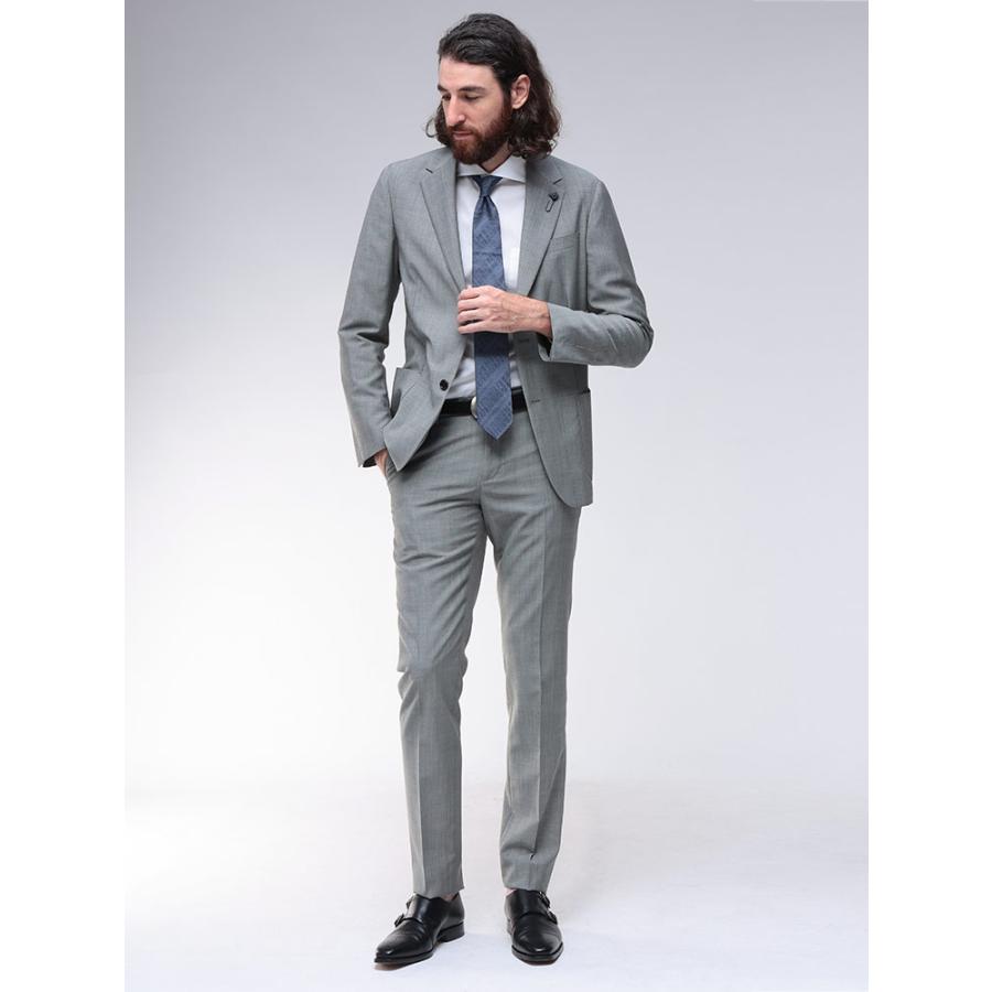 ラルディーニ LARDINI ストレッチ ウールモヘア 無地 2つボタン シングル ノータック スーツ LD149QEL64708 メンズの画像