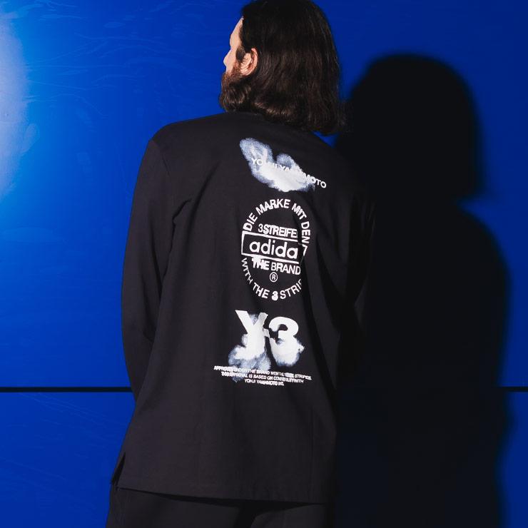 Y-3 ワイスリー メンズ バックプリント クルーネック 長袖 Tシャツ