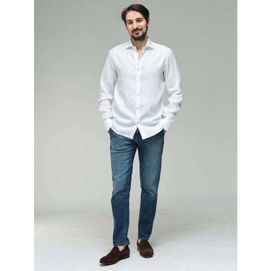 ジャンネット メンズ シャツ 長袖 GIANNETTO リネン100％ 無地 ワン