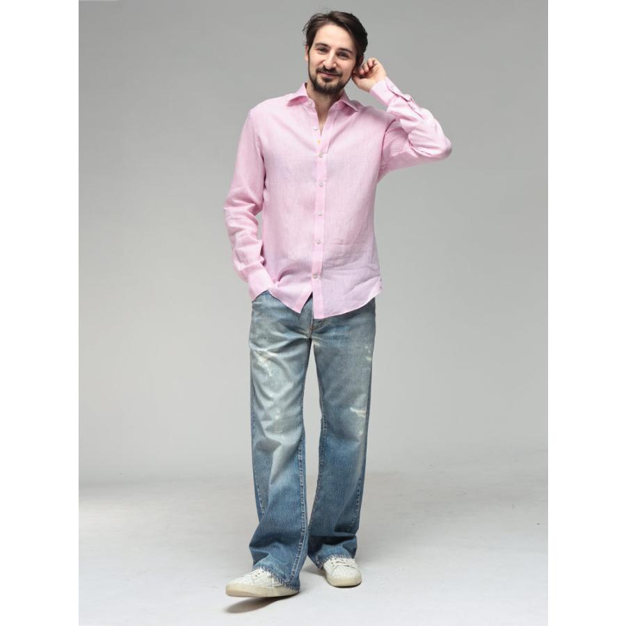 ジャンネット メンズ シャツ 長袖 GIANNETTO リネン100％ 無地 ワン