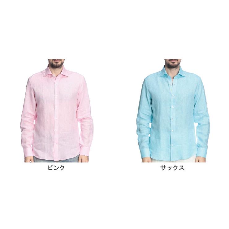 ジャンネット メンズ シャツ 長袖 GIANNETTO リネン100％ 無地 ワン