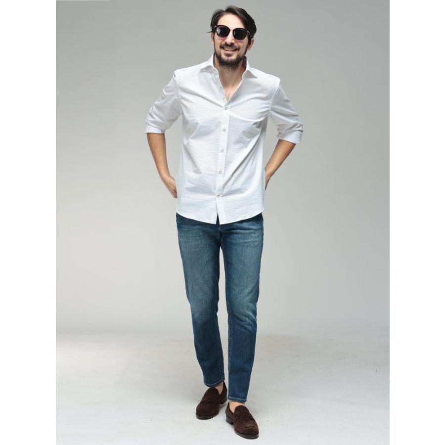 ジャンネット メンズ シャツ 長袖 GIANNETTO シアサッカー 無地 ワン