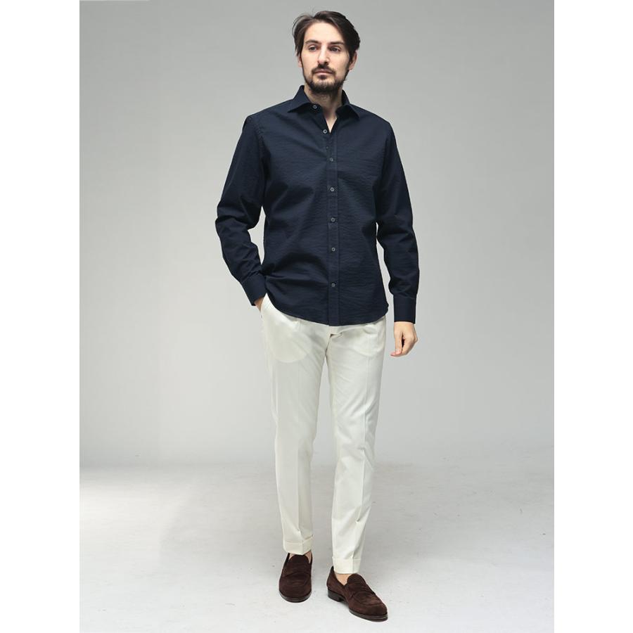 ジャンネット メンズ シャツ 長袖 GIANNETTO シアサッカー 無地 ワン