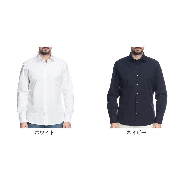 ジャンネット メンズ シャツ 長袖 GIANNETTO シアサッカー 無地 ワン