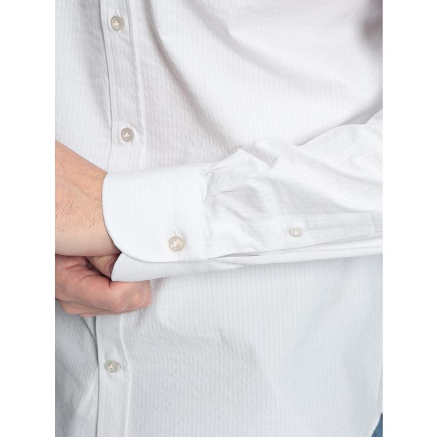 ジャンネット メンズ シャツ 長袖 GIANNETTO シアサッカー 無地 ワン