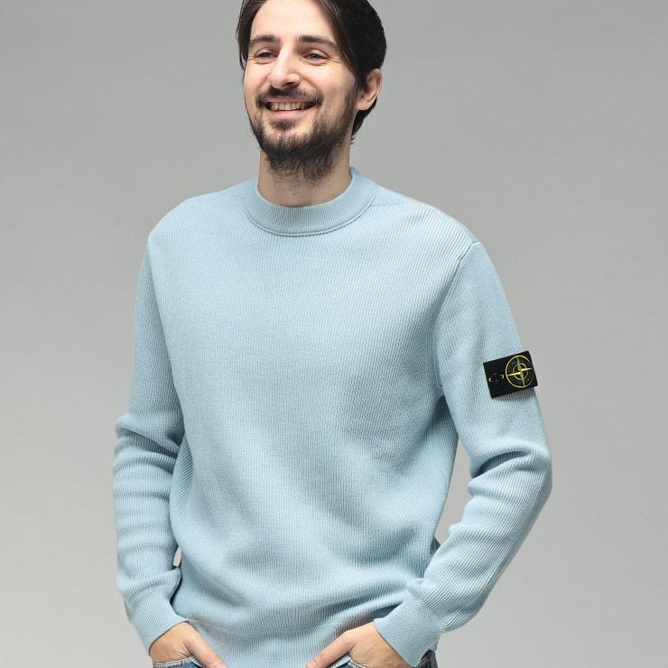 【正規品】ロングスリーブセーター STONE  ストーンアイランド ストーンアイランド メンズ ニット 長袖 STONE ISLAND 袖ロゴ クルー
