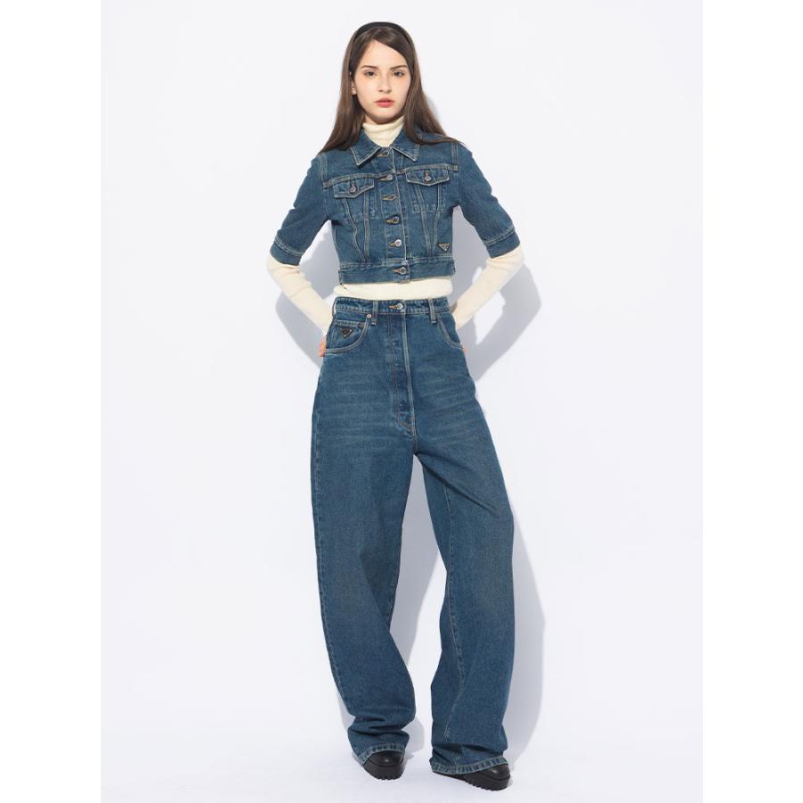 【美品】プラダ　PRADA 半袖デニムジャケット PRADA（プラダ） ウォッシュ加工 タイトフィット 半袖 デニム