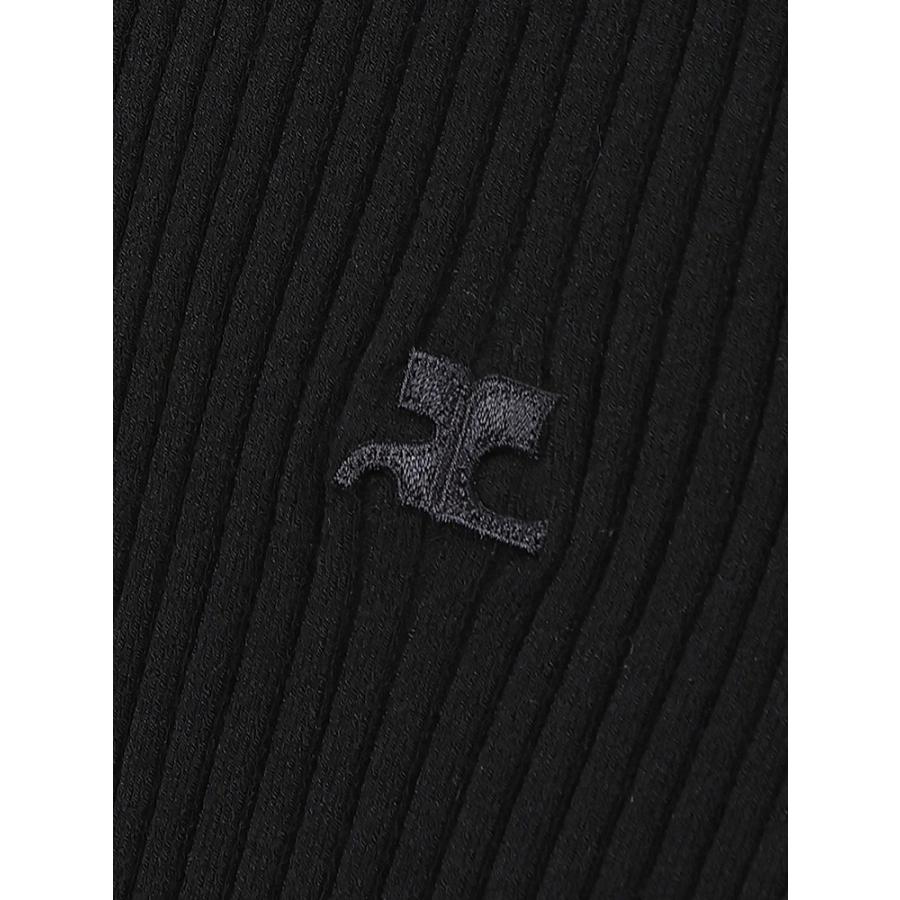 Courreges クレージュ　ポロシャツ　半袖シャツ　カットソー　ブラック courreges クレージュ リブニット ロゴ刺繍 半袖 ポロシャツ