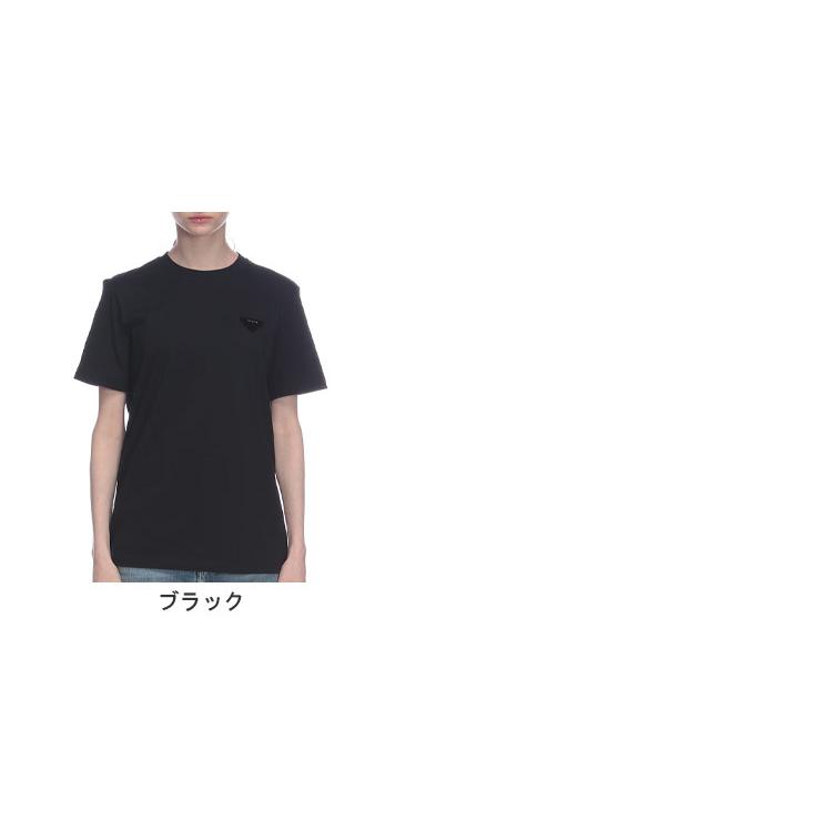 q*y様 PRADA 半袖 Tシャツ レディース M ブラック プラダ イタリア PRADA (プラダ) トライアングルロゴ クルーネック 半袖 Tシャツ