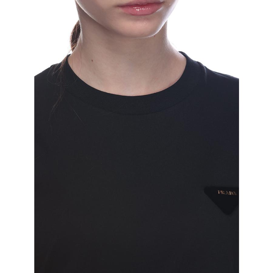q*y様 PRADA 半袖 Tシャツ レディース M ブラック プラダ イタリア PRADA（プラダ） 半袖 Tシャツ レディース トライアングル刺繍 クルー