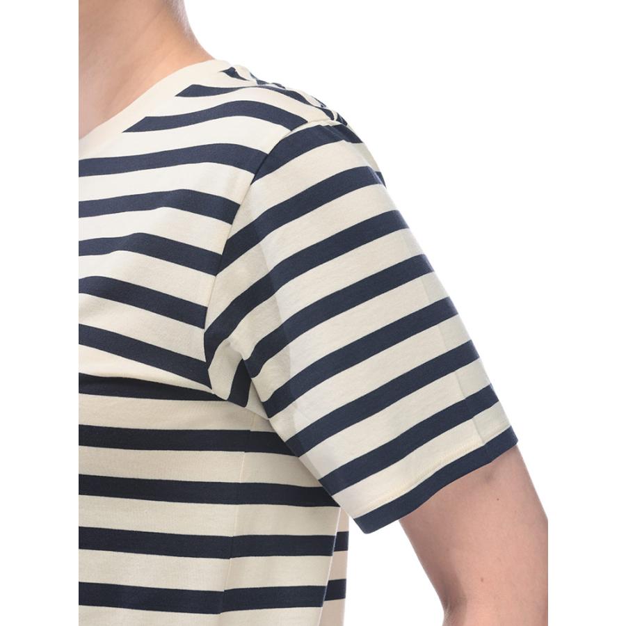 マックスマーラ ボーダーカットソー ネイビー×ベージュ Max Mara（マックスマーラ） ワンポイント ボーダー柄 クルーネック