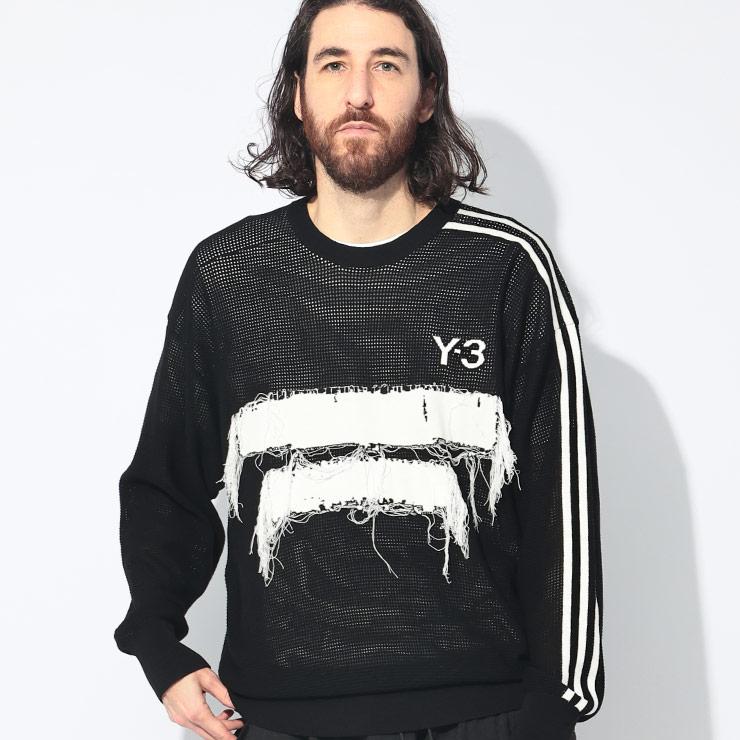 Y-3 ワイスリー ニット メンズ スリーストライプ クルーネック GFX