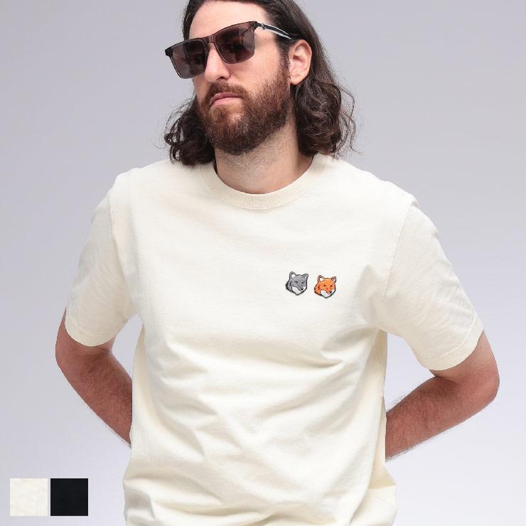 メゾンキツネ ジャパン ダブルフォックス パッチ クルーネック 白 Tシャツ MAISON KITSUNE メゾンキツネ Tシャツ TEE SHIRT DOUBLE FOX