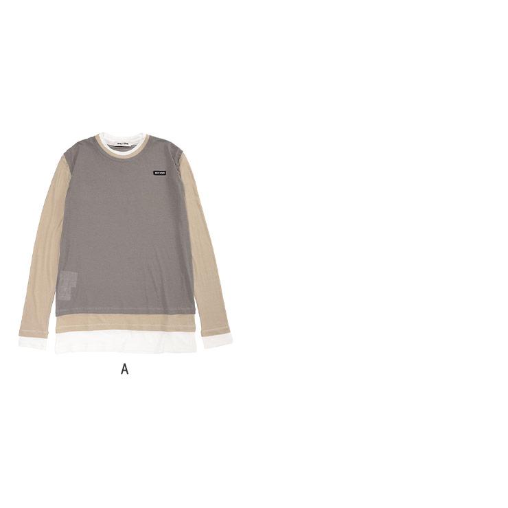 MIU MIU（ミュウミュウ）長袖レイヤード風Tシャツ miu ミュウミュウ MIU 3レイヤード コットンガーゼ クルーネック